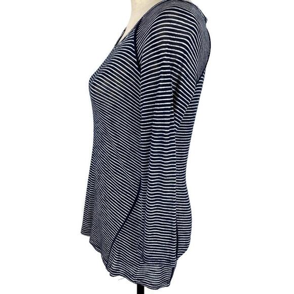 TOBI Slub Panel Blouse Navy Blue White Striped 3/4 Sleeve Scoopneck Womens - Picture 2 of 8